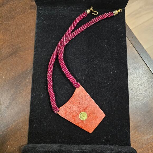 Vintage Lee Sands Mosaic Shell Necklace 1980s Retro Red Necklace - Picture 3 of 4